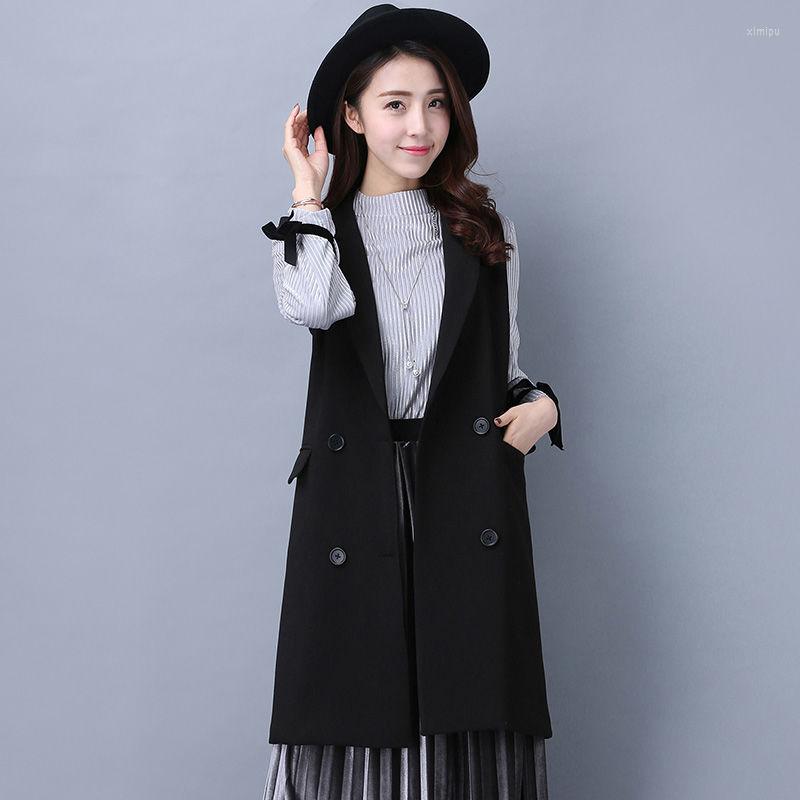 

Women' Vests Woman Classic Long Vest Female Elegant Suit Spring Autumn Sleeveless Jackets Outerwear Office Ladies Slim Waistcoat A01, Black