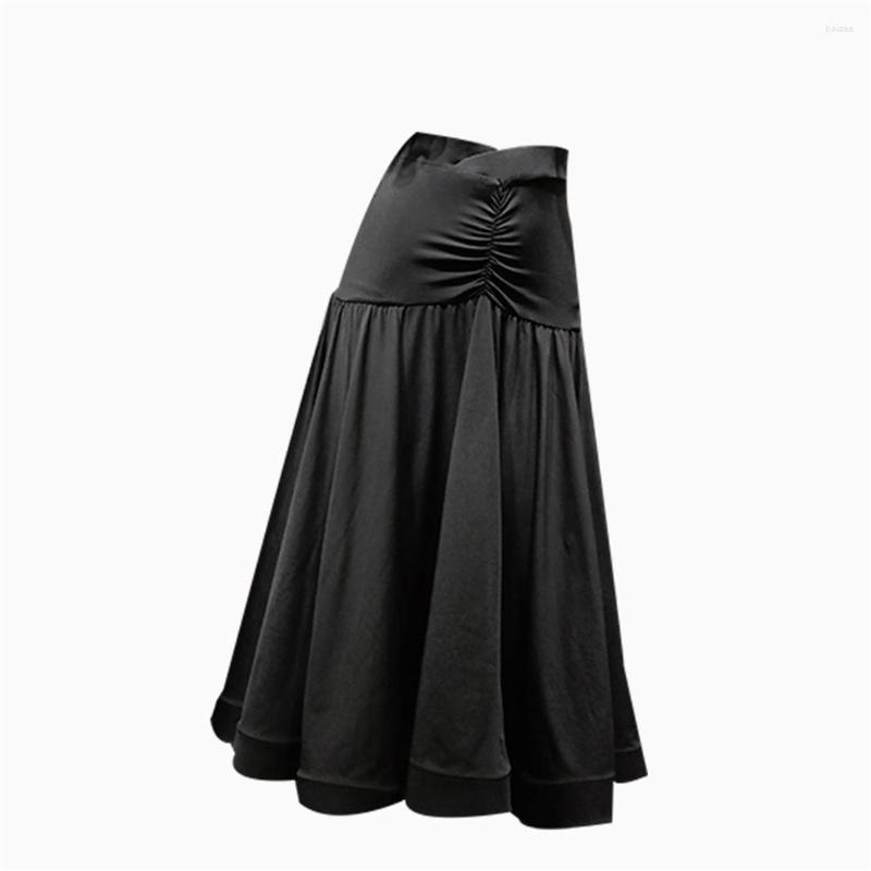 

Stage Wear Ballroom Dance Skirt Long Length Female Adult Modern Practice Skirts Ladies Performance, Black