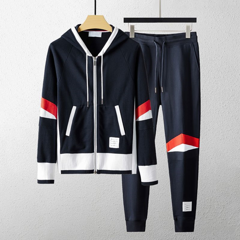 

Men Tracksuits and Women Couples Color Matching Suit Sweater Sports Casual Cardigan Hooded Hoodies and Pants Set, Gray