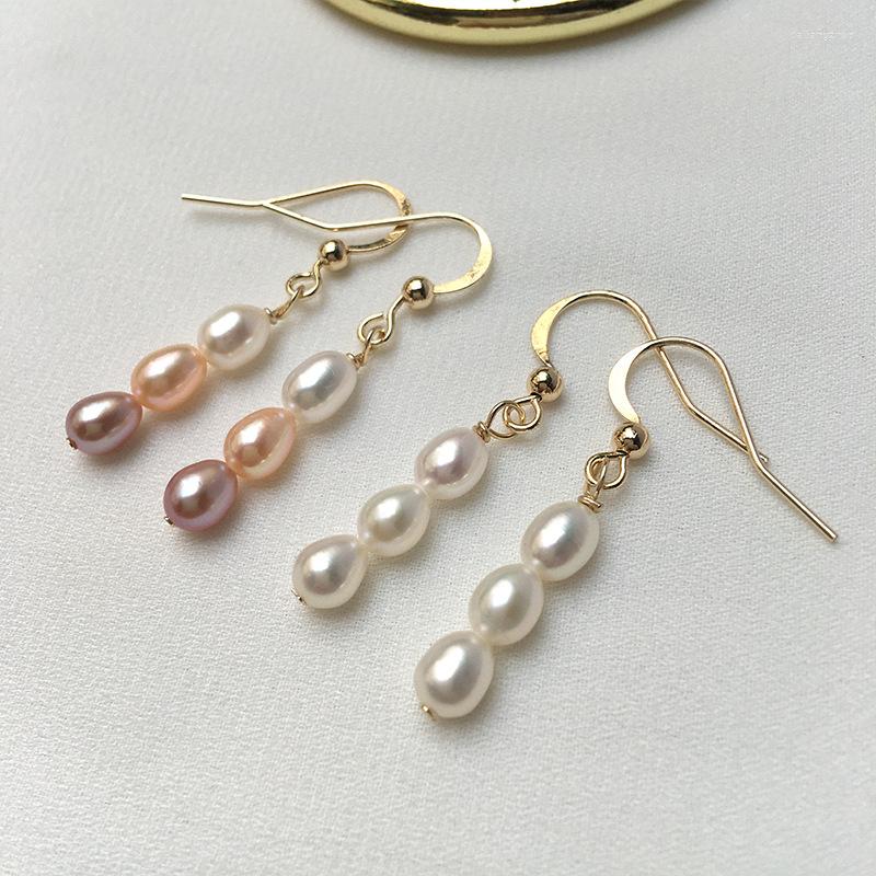

Stud Earrings Natural Freshwater Eearrings Rice Shape Handmade Jewelry 3 Pearls Nice Earring Hook