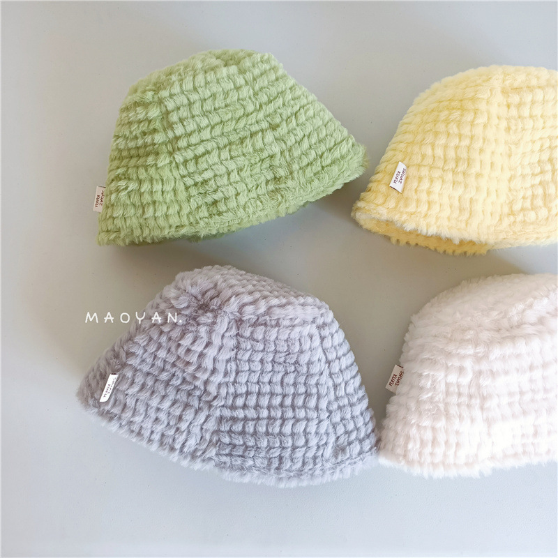 

Caps Hats Winter baby boys and girls fashion solid color Plush caps Kids warm cute Winter bucket hat 230313, Black