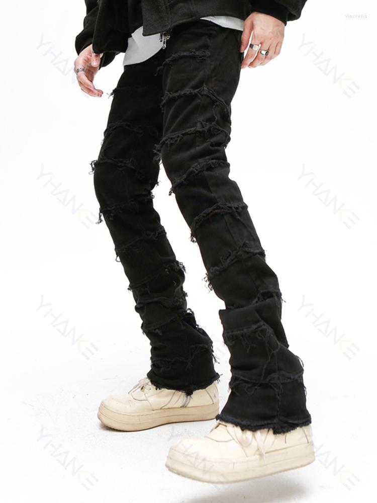 

Men's Jeans Mens Black Skinny Denim Heavy Destruction Ripped Biker European American Streetwear Hip Hop Baggy Pants For Men