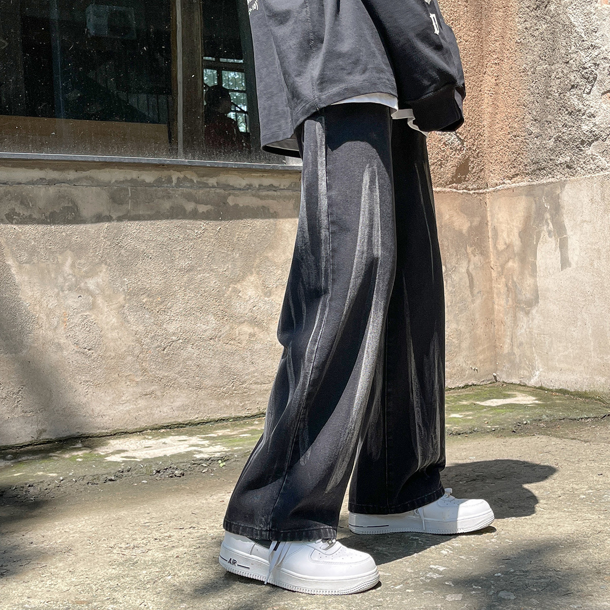 

Men's Jeans Autumn Winter Straight Jean Pants Black/Blue Men's Tie-dye Wide-leg Jeans Trousers Unisex Streetwear Casual Pants 2XL-S 230313