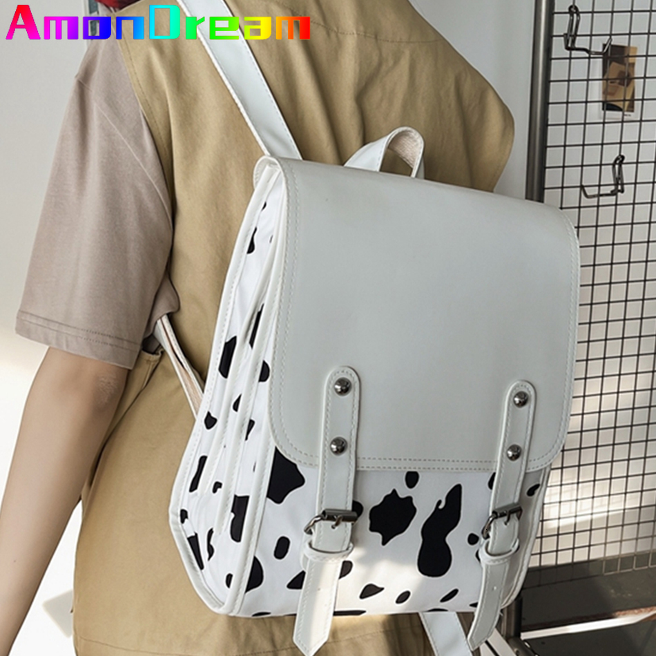 

School Bags Cute Cow Girls Backpack Leather White Black Zebra Back Pack Class Teens Bagpack Fashion Korean College Travel Sac 230313, Zebra pattern-24