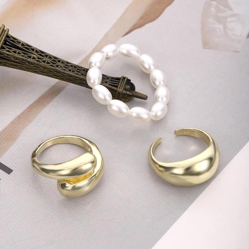 

Wedding Rings 3PCS/SET Korean Mujer Anneau Anel Simulated Pearl Adjustable Anillos Gold For Women Finger Jewelry