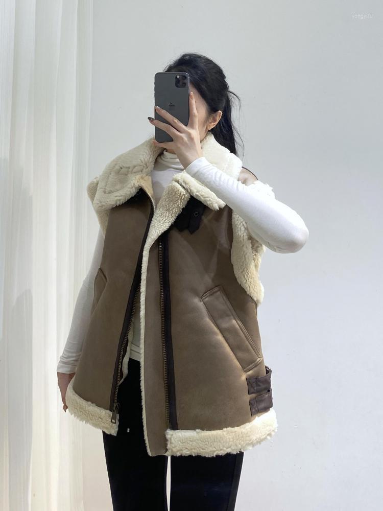 

Women's Vests Autumn Winter Women Leather Fur Integrated Sleeveless Fleece Stitching Coat Vest Jacket Outerwear & Coats Warm Waistcoat, Brown