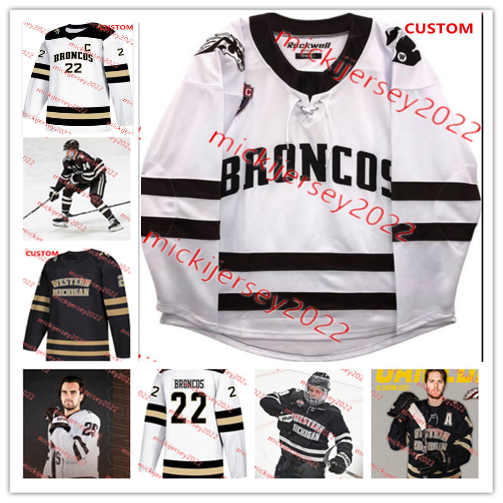 Aidan Fulp Western Michigan Hockey Jersey op maat gestikte heren jeugd Jack Perbix Lucas Matta Cole Burtch Wyatt Schingoethe Western Michigan Broncos Jerseys