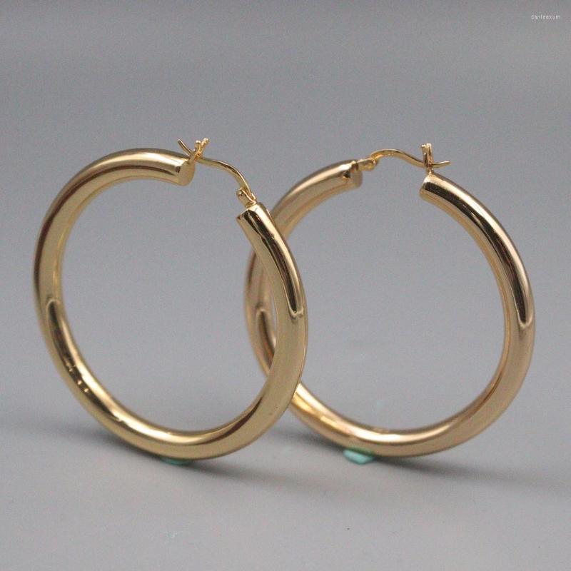 

Hoop Earrings Real Sterling Silver 925 For Women Female Girl Korean 18K Yellow Gold Plated 50mm Dia Big Size