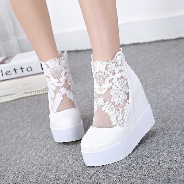 

Sandals Arrival Fashion Women Lace Shoes Wedge Heels Platform Pumps Sandals High Heel Shoes Women's Platform Lace 3 Colors 230313, Black-918-1