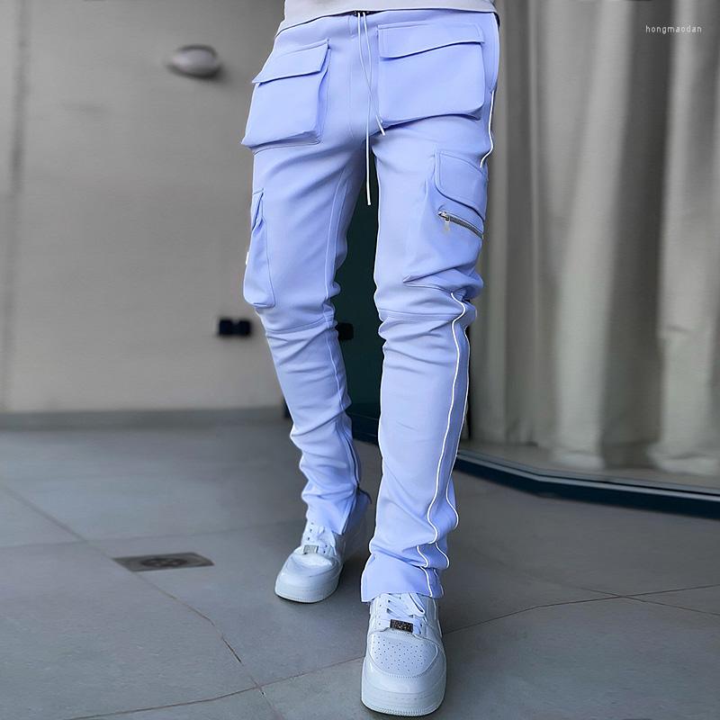 

Men's Pants Spring Autumn Brand Gym Mens Joggers Cargo Multi-Pocket Reflect Straight Sports Fitness Casual Hip Hop Trousers Sweatpants, Beige