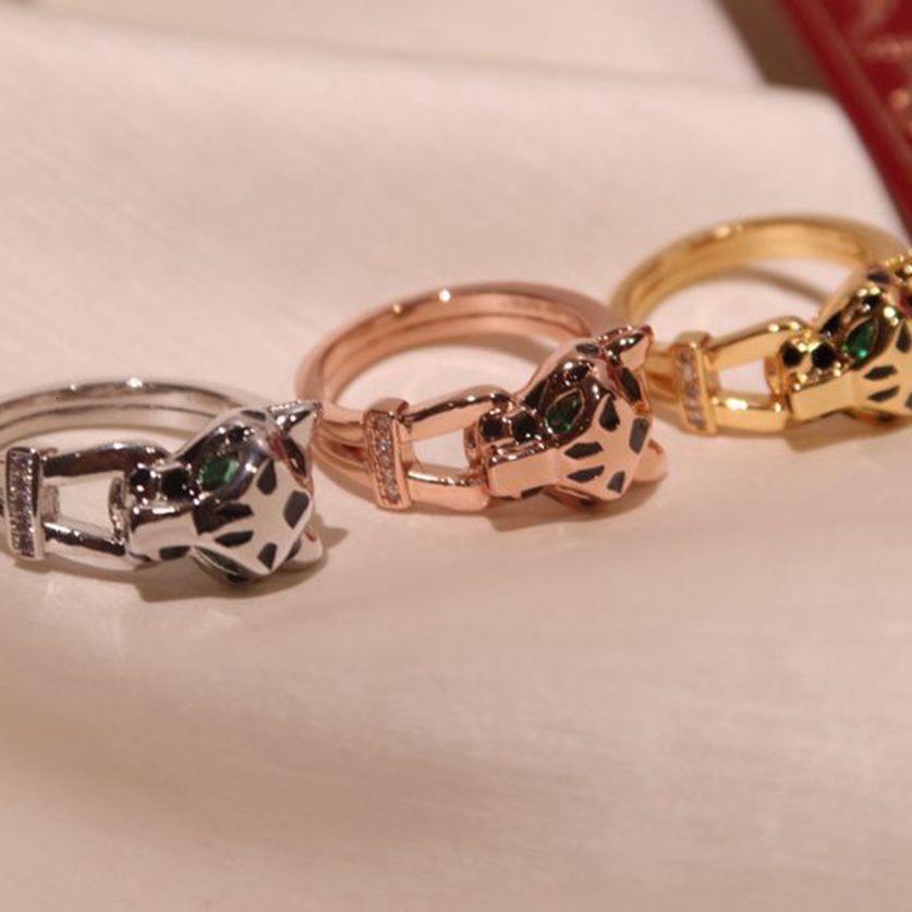 

Solitaire Ring Black spot Leopard Head Rings paved 3A Cubic Zirconia Stone Animal Panther Ring for Men or Women copper Party jewelry 230313