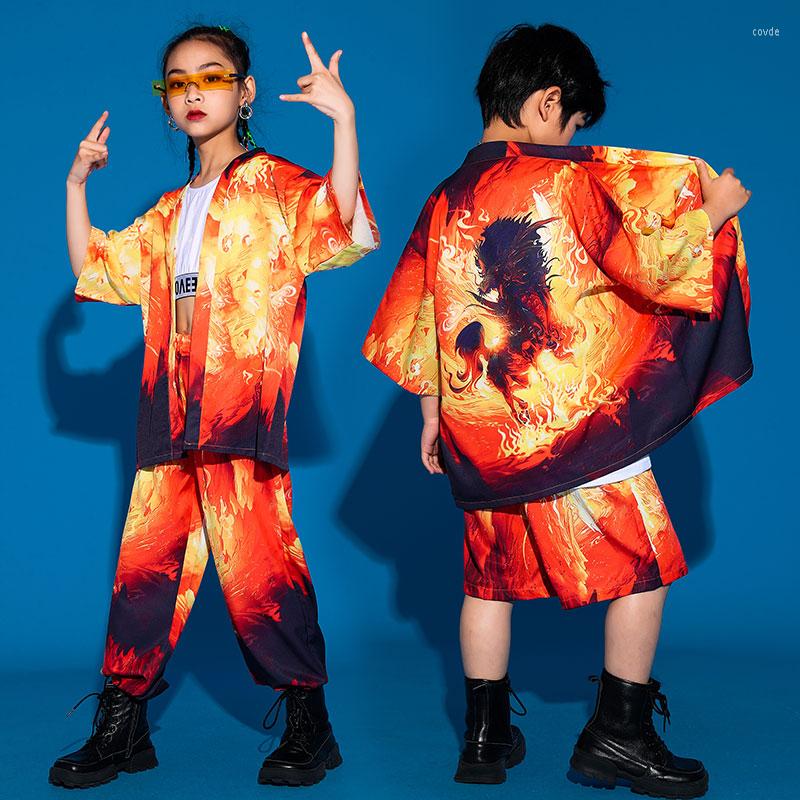 

Stage Wear Children's Chinese Style Hip Hop Performance Costume Boys Loose Street Dance Outfit Girls Jazz Dancing Clothes BL6096, 2pcs