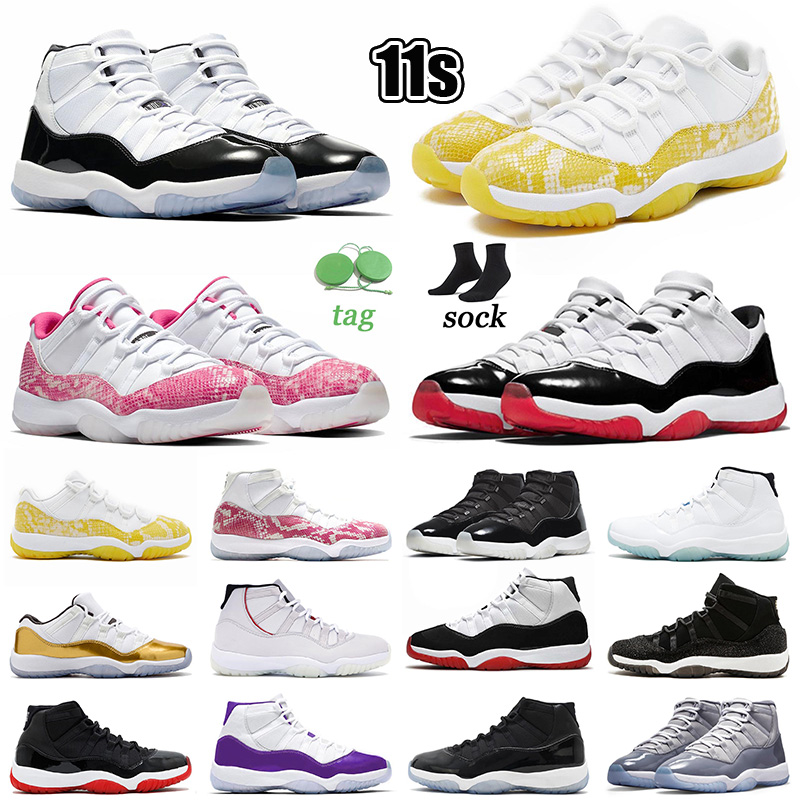 

2023 luxury new jumpman 11 basketball shoes yellow sakerskin j11 high og cool grey concord platinum tint bred men women sneakers trainers pink sanakerskin cherry, A28 citrus 36-47