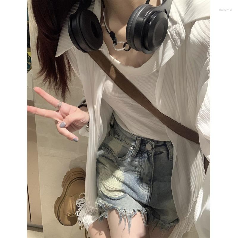 

Women's Blouses Korejepo Ice Silk Sunscreen Clothing Loose Tassel White Shirt 2023 Spring Female Summer Romantic Thin Shirts Top, White sunscreen top