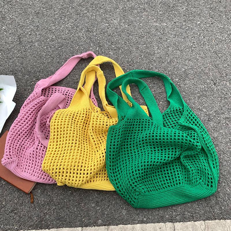 

Evening Bags Oversize Polyester Tote Bag Knitting Handbag Fashion Travel Boho Straw Hollow Summer Beach Shoulder High Capacity Bolsos, Pink