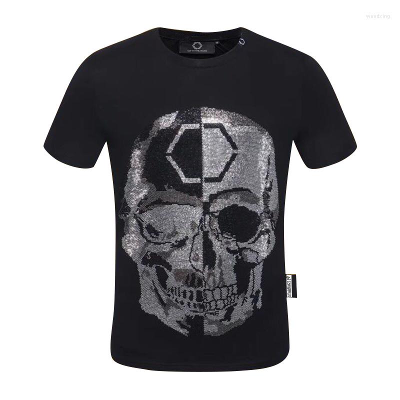 

Men's T Shirts Skull Original 2023 PP Summer Fashion Collection Diamond Personality Cool Slim Short Sleeve T-shirt Round Neck, Black
