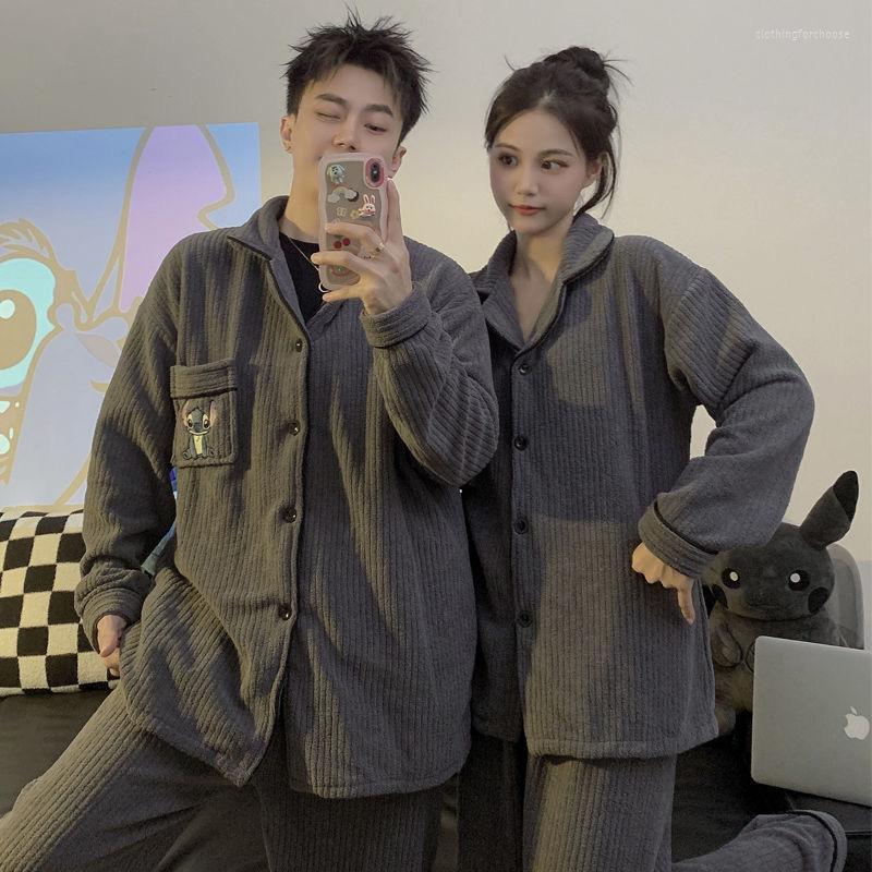 

Women's Sleepwear Autumn Winter Warm Flannel Couple Pajamas Set Women Family Pijama Lover Homewear Cloth Casual Men Pyjamas