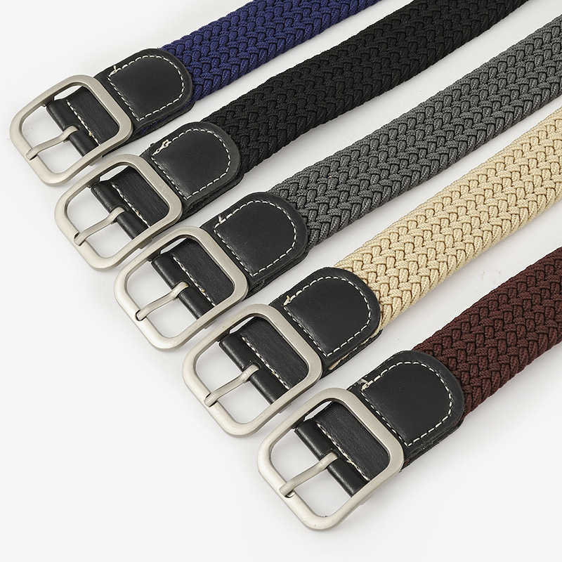 

Waist Chain Belts Buckles Men's Women's Students' elastic woven men's and women's jeans belt Men's casual canvas belt Square buckle Women's belt, Black