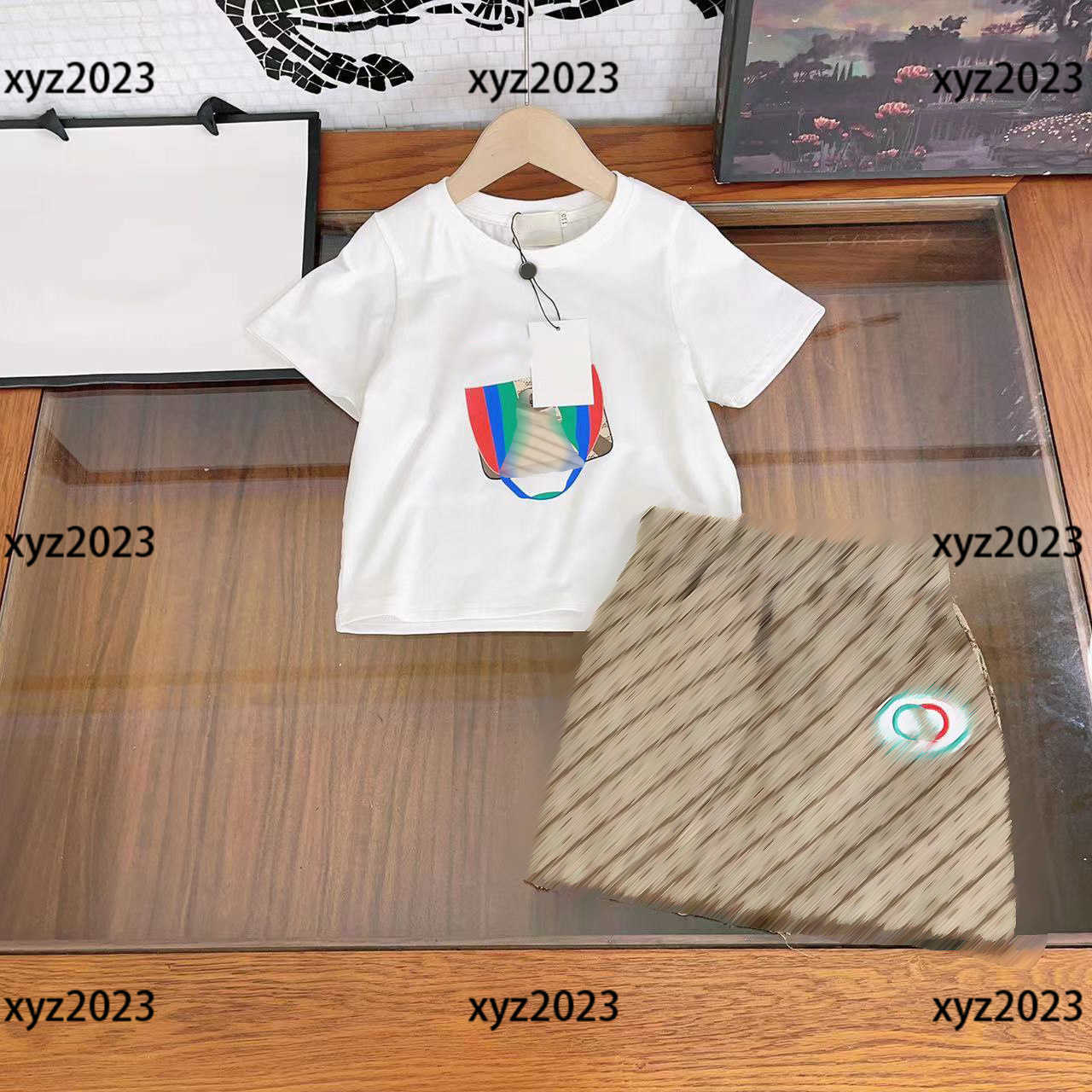 

KIds Clothes Child Sets Baby Dress 2pcs Summer Fashion bag graphic T-shirt and letter stripe skirt New arrival Size -140 CM Mar08, Multi