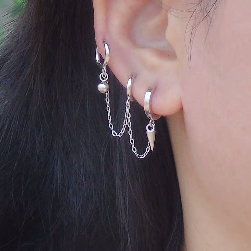 

Stud 925 sterling silver earring design 3 pierced s Cross star conical chain bone buckle personality girl boy jewelry 230313