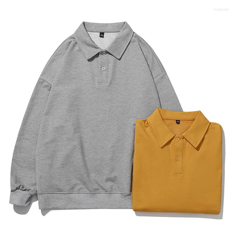 

Men's Polos 2023 Spring Fashion Solid Polo Shirt Men Long Sleeve Casual Loose Shirts Male Button Collar Tops Tees S-3XL, Light grey