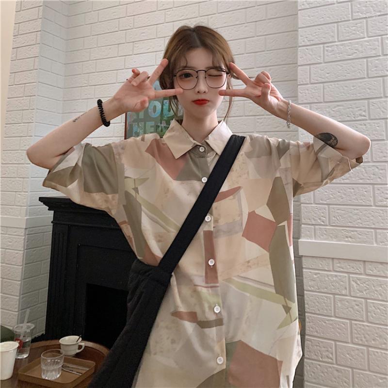 

Women's Blouses Womens Tops Summer Loose Slim Design Printed Top Versatile Niche Style Korean Shirt Single Breasted Plus Size, Blue