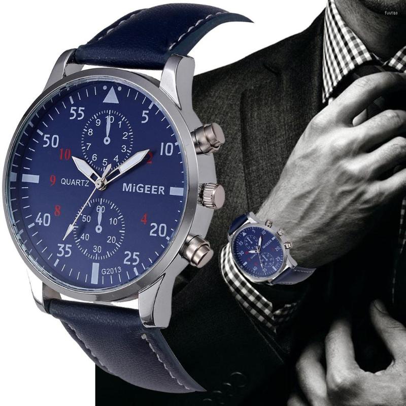 

Wristwatches Men Migeer Watches Luxury Design Pu Leather Quartz Watch Mens Analog Wrist Bracelet Relogio Masculino Clock, Brown