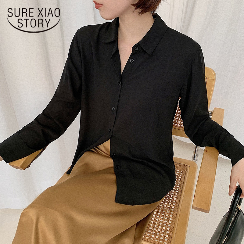 

Women' Blouses Shirts Female Long Sleeve Loose Black Blouses Tops Office Lady Shirts Women Chiffon Shirt Autumn Fashion Korean OL Style 7063 50 230313