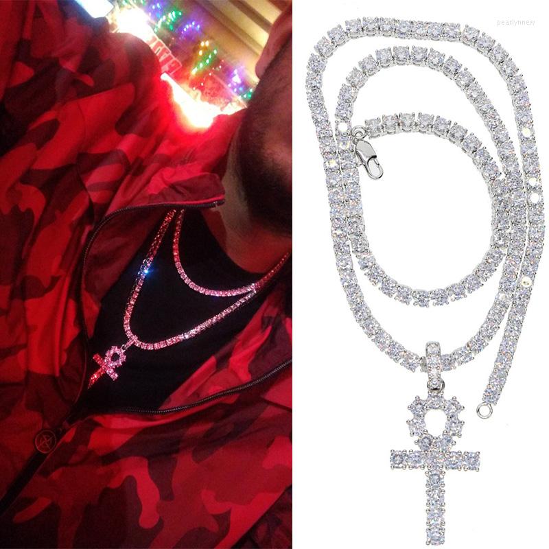 

Chains 2023 Arrival Egyptian Ankh Key Life Necklace Gold And Silver Color With Rhinestones Fashion Bling Hip Hop Vintage Jewelry