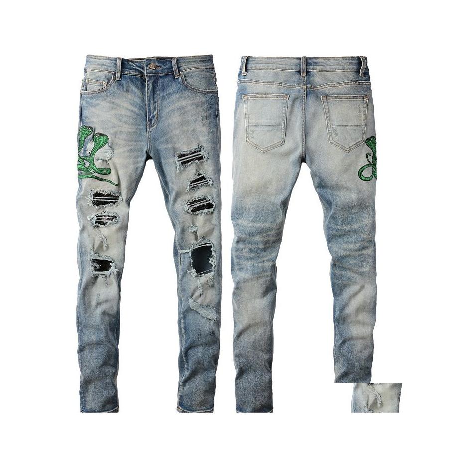 

Men'S Jeans 2021 Mens Died Motorcycle Biker Jean Rock Skinny Slim Ripped Hole Letter Topquality Brand Hip Hop Denim 6561 Drop Delive Dhnxf, 6624