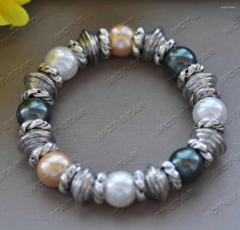 

Strand Z11920 Elastic 8'' 12mm Multicolor Round Shell Pearl Bead Bracelet