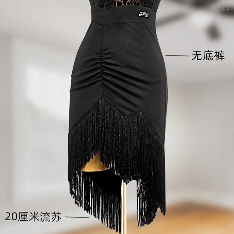 

Stage Wear Latin Dance Skirt For Women Black Sexy Tassels Skirts Rumba Tango Chacha Samba Practice Costumes DN13806