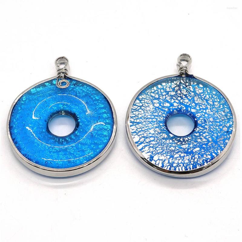 

Pendant Necklaces Exquisite Natural Blue Round Glass 47x57mm Charm Jewelry DIY Necklace Earrings Boutique Fashion Ladies Accessories
