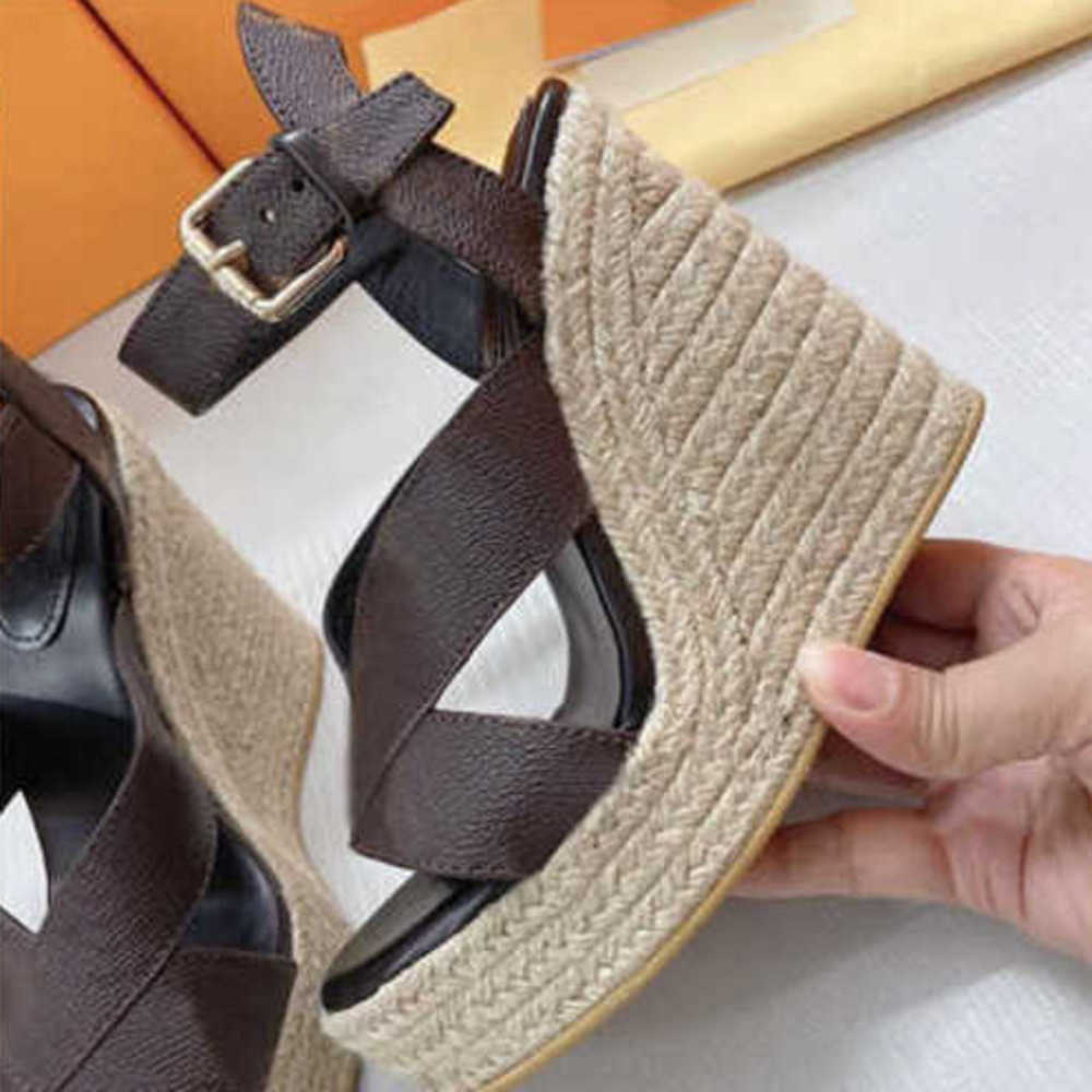 

High-heeled Sandals Thick Bottom Light Twine Braided Cross Strap Fisherman Shoes Designer Wedge Comfortable Canvas Shoes Pumps Calfskin Shoe Laces-up Sandal NO378