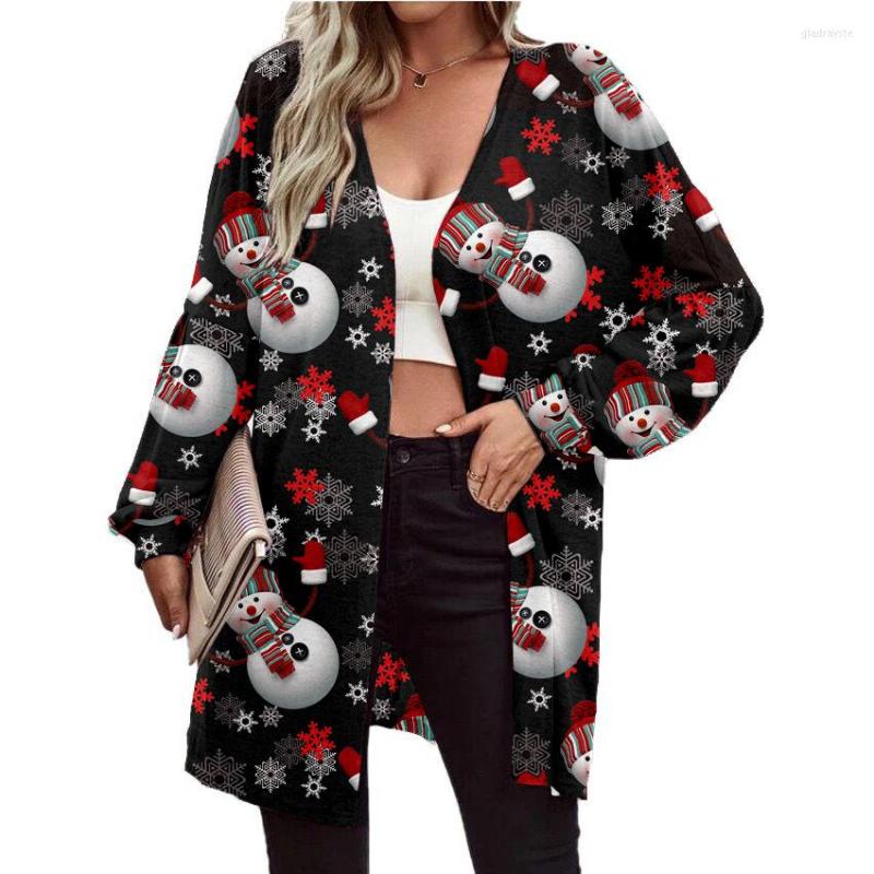 

Women's Jackets Autumn Winter 2023 Women's Product Print Christmas Long Sleeve Fashion V-Neck Cardigan Coat Casual Tops, Sky blue