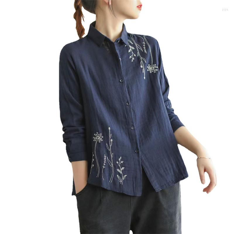 

Women's Blouses Spring Autumn Women's Shirts 2023 Fashion Simple Long Sleeves Casual Loose Wild Floral Embroidered Blouse Female Tops, White