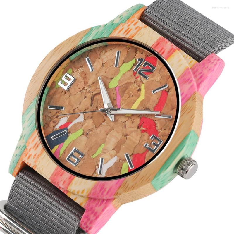 

Wristwatches Fashion Nylon Watch Band Quartz Wood From Men Women Trendy Bamboo Wooden Case Casual Man Clock Male Watches
