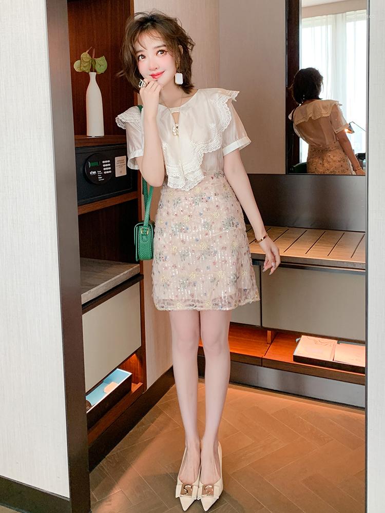 

Work Dresses Sequins Gauze Disc Nail Bead Printing A - Line Short Skirt Of Tall Waist Summer, Pink