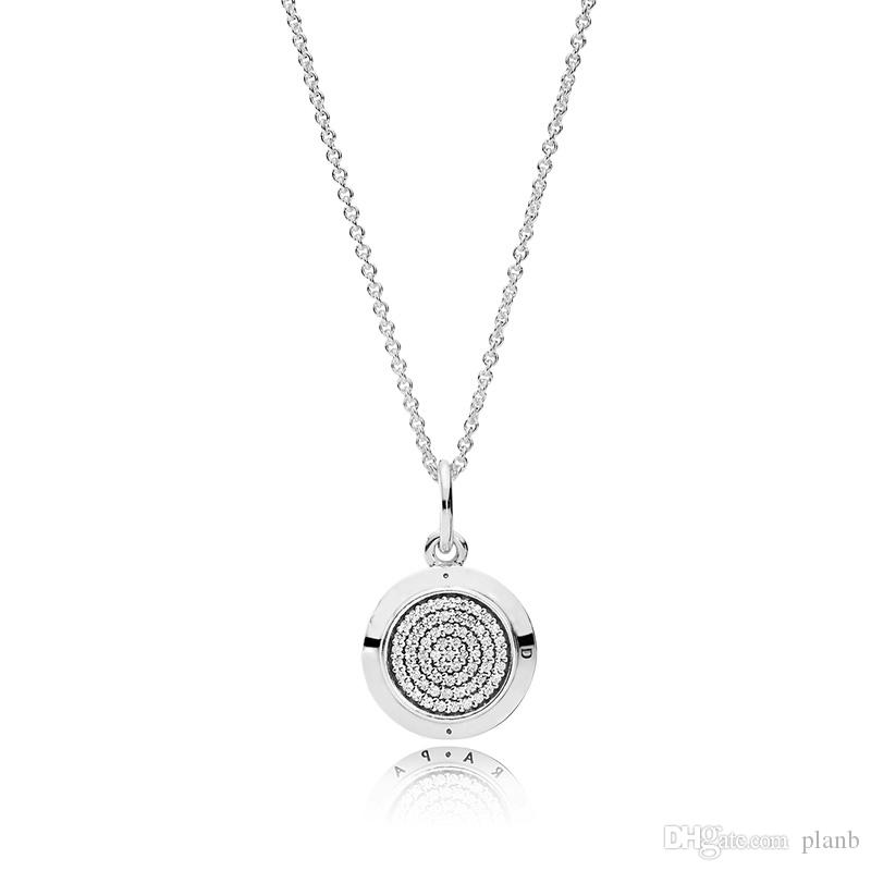 

2023 925 Sterling Silver Signature Pendant Necklace Original Box for Pandora CZ Diamond Disc Chain Necklace for Women Men