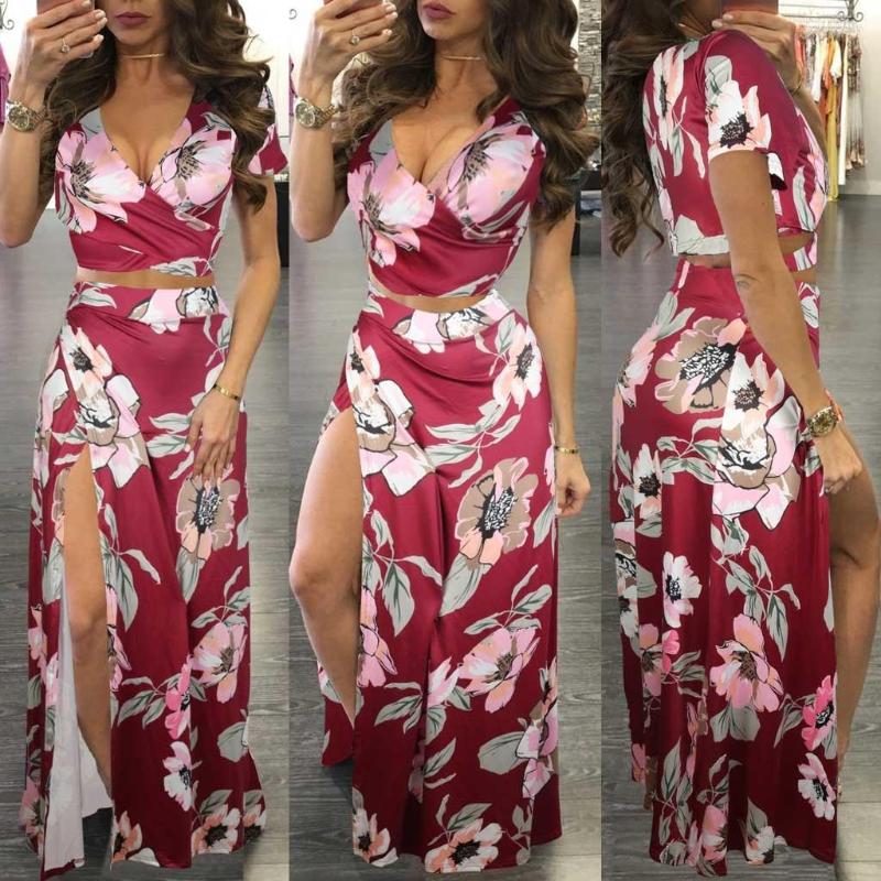 

Casual Dresses Women Sleeveless Set Dress V-Neckr Long Beach Print, Red