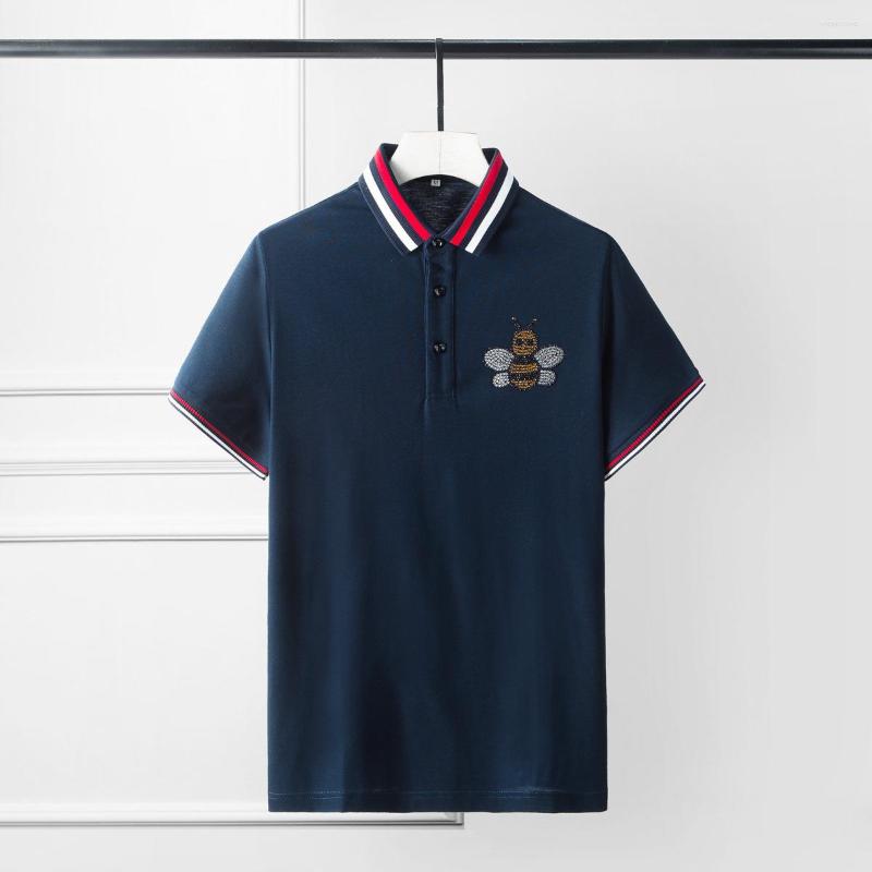 

Men's T Shirts Minglu Stripe Collar Men T-shirts Luxury Diamond Crystal Bee Short Sleeve Plus Size 4xl Slim Fit Party Man, White