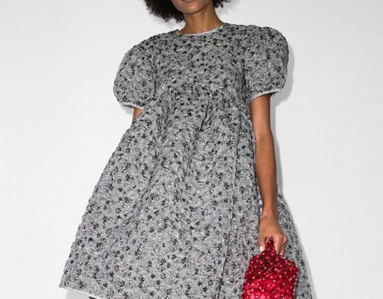 

Casual Dresses Women Dress 2023 Summer Embossed Jacquard Back Tie Design Puff Sleeve Thin Floral Puffy WomenCasual, Black