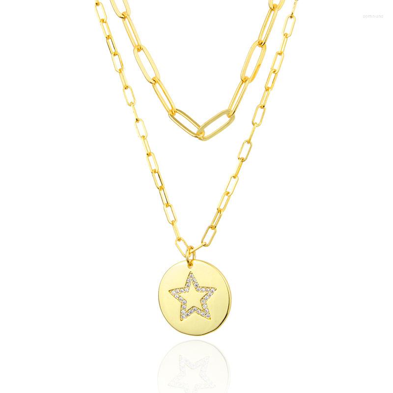 

Pendant Necklaces Charming Geometric Round Zircon Star For Women Ladies Multilayer Link Chain Necklace Neck Jewelry