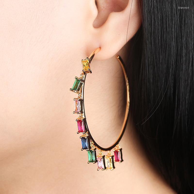 

Hoop Earrings Temperament Shines Stained Glass Stone Personality Color Erring