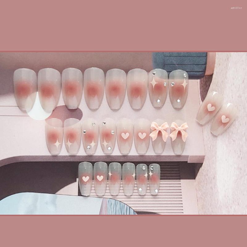

False Nails 24PCS Pink Bow Nail Girls Sweet Style Save Time Long Press On Kit Faux Ongle, Jelly glue model