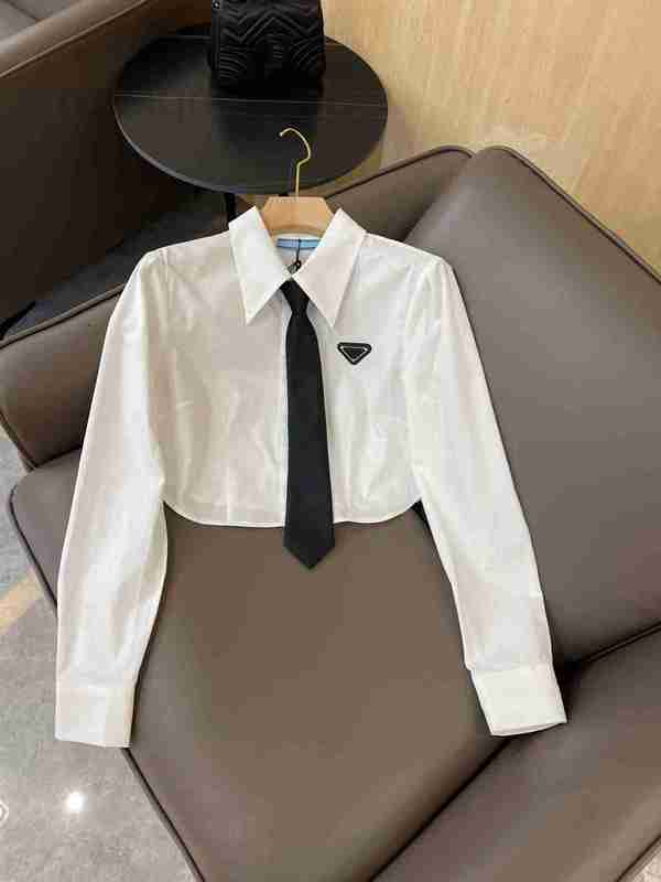 

Women' Blouses & Shirts Designer New 2023 Fashion Turn Down Collar Elegant Soild For Women Casual Long Sleeve Short Crop Tops D2OJ, White