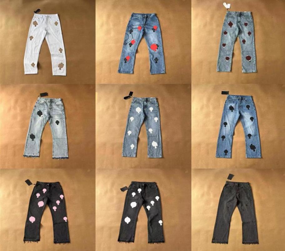 

Designer Clothing Mens Jeans Denim Pants Chromes Cross Brands Designer Ch Sanskrit Washed Into Old Straight Jean Applique Hearts Splashink Loose Cross Printed