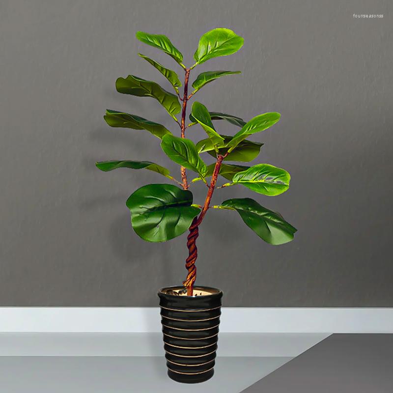 

Decorative Flowers 60cm Tall Artificial Ficus Tree Fake Rubber Plants Branch Plastic Banyan Leafs Tropical Landscape For Home Garden, 2 forks