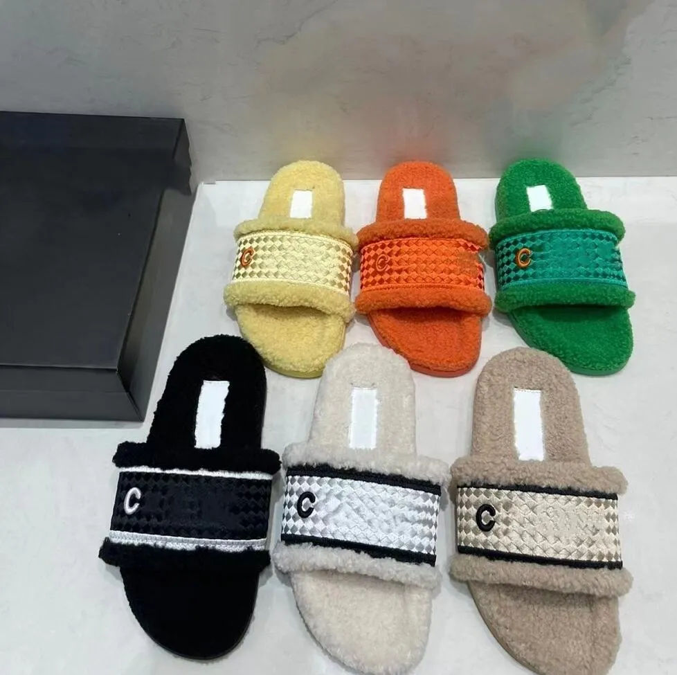 

New Autumn Winter Slipper Designer Lamb Wool Sandal Fashion Women Flat Bottom Shoes Luxury Leisure Scuffs Sandals Comfort Warmth Plush, Orange