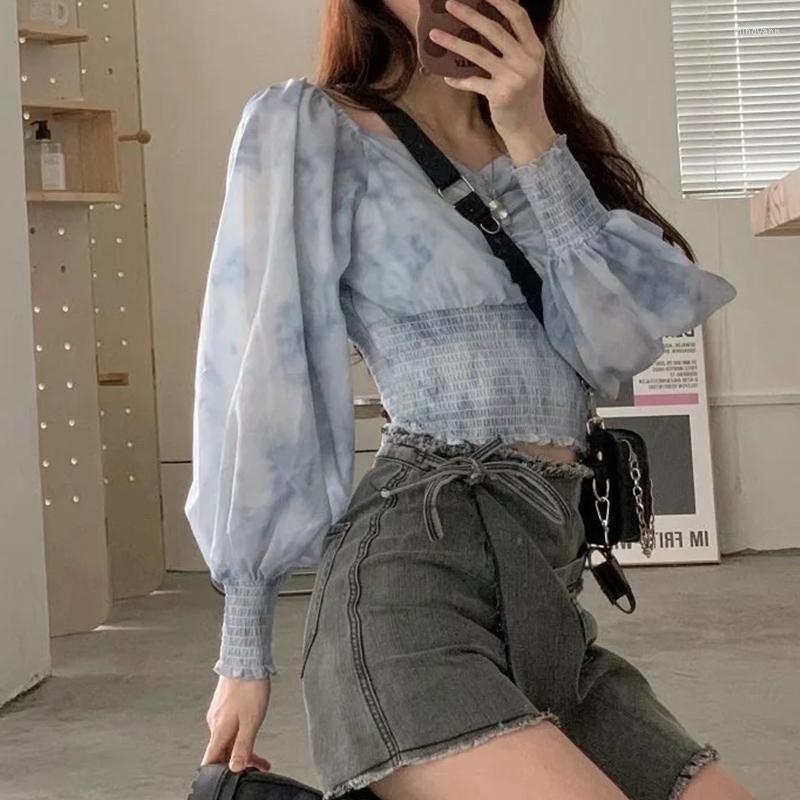 

Women' T Shirts 2023 Blusas De Mujer Women Summer Elegant Sweet Long Sleeve Tshirt Tops Tie Dye All-Match Crop Top Spring Fall Pink Short, Blue